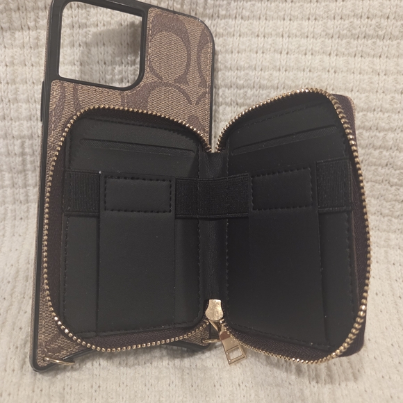 Coach Signature Brown IPhone Case with Gold Zipper - Picture 2 of 3